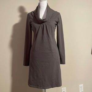 Athleta Brown Sheath Dress with Cowl Neck and Long Sleeves